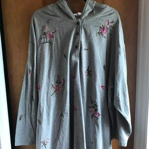 Cherokee Women's Plus Sz 3X Pullover Gray Long Sleeve Embroidered Hoodie